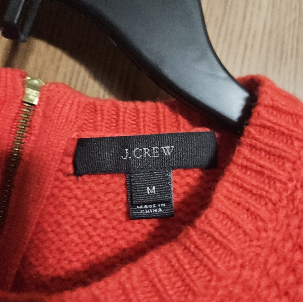 J.Crew Red Lambswool Long Sleeve Crew Neck Sweater Blue Shirttail Zipper! - Picture 2 of 7